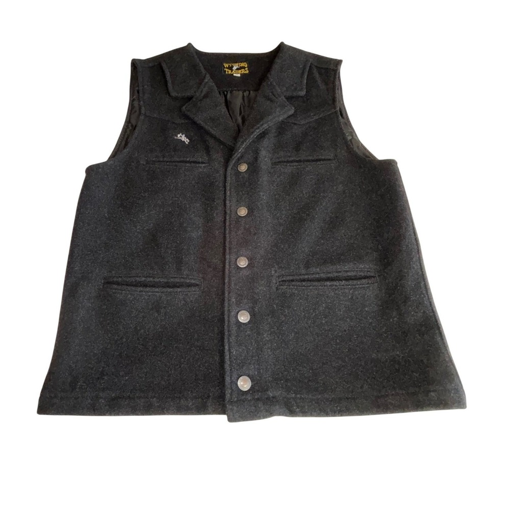 Wyoming Traders Mens Charcoal Gray 100% Virgin Wool Western Snap Front Vest M